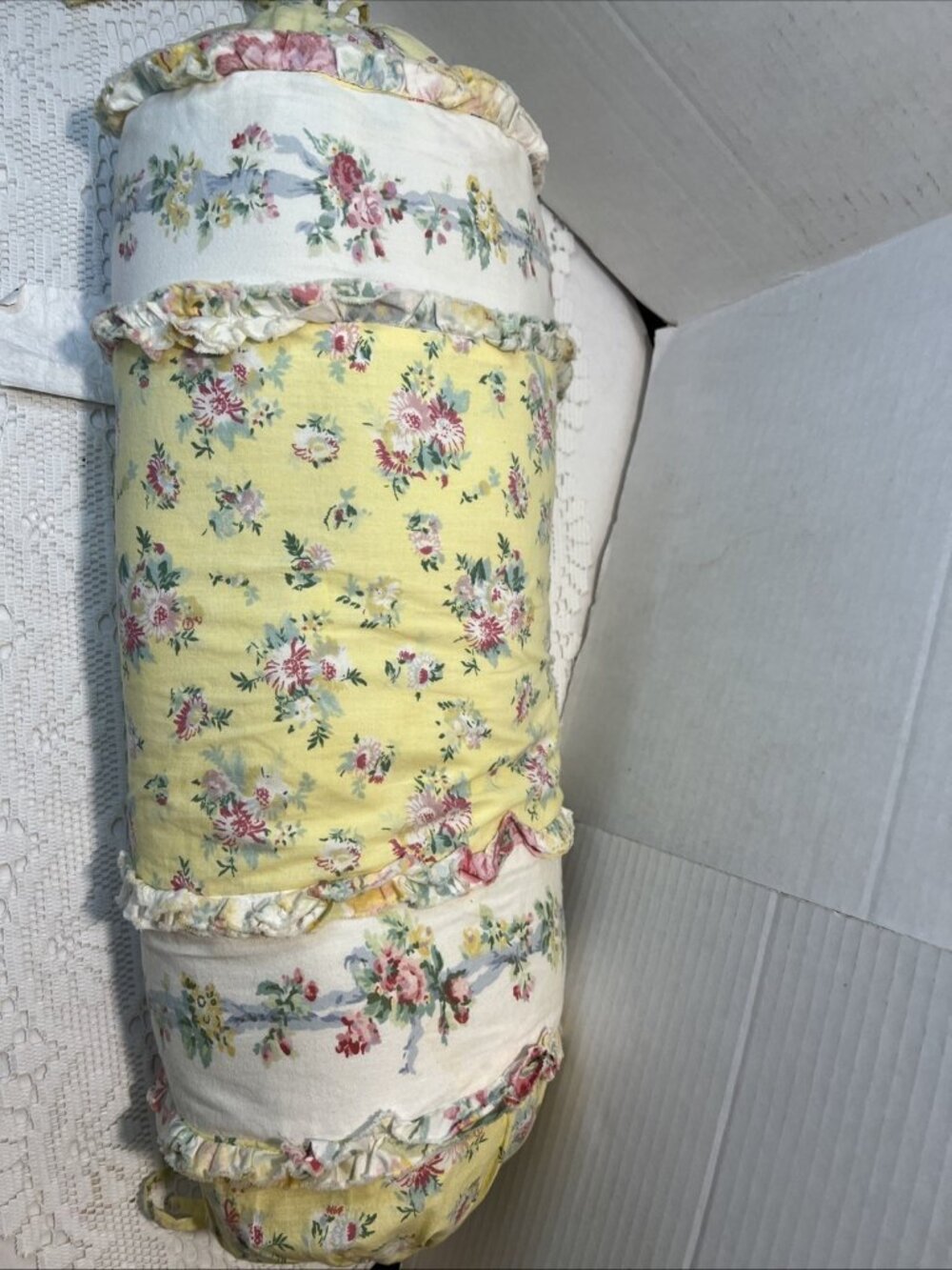 Mary Jane’s Farm Neck Pillow Spring Floral Shabby Chic 20” Long  21” Diameter